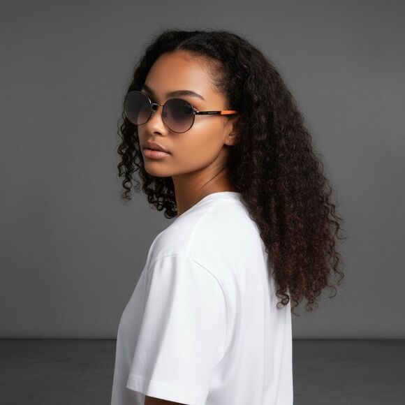 Prada Women’s Round Sunglasses | Silver/Black/Orange | Gradient Lens | New main image 9